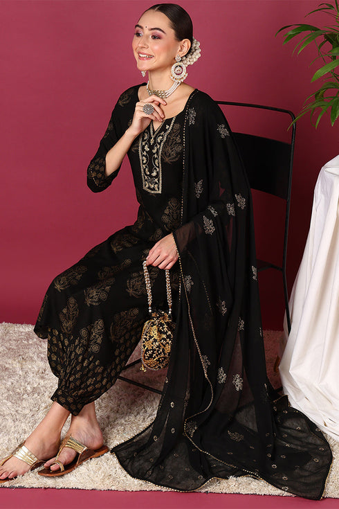 Plus Size Black Viscose Rayon Solid Woven Design Straight Suit Set